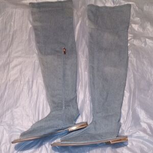 BAMBOO Light Blue Denim Over-the-Knee Boots